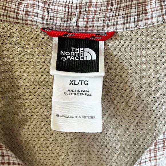 The North Face Plaid Button-Front Short Sleeve Camp Shirt White Brown - Men's XL - Picture 4 of 9
